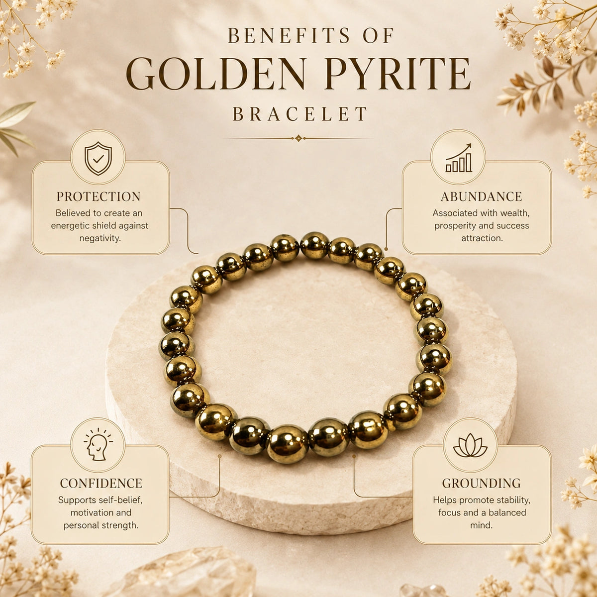 Natural Golden Pyrite Stone Bracelet – Wealth & Abundance