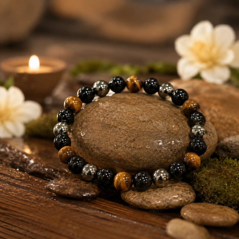 Tiger Eye, Black Onyx & Hematite Triple Protection Bracelet