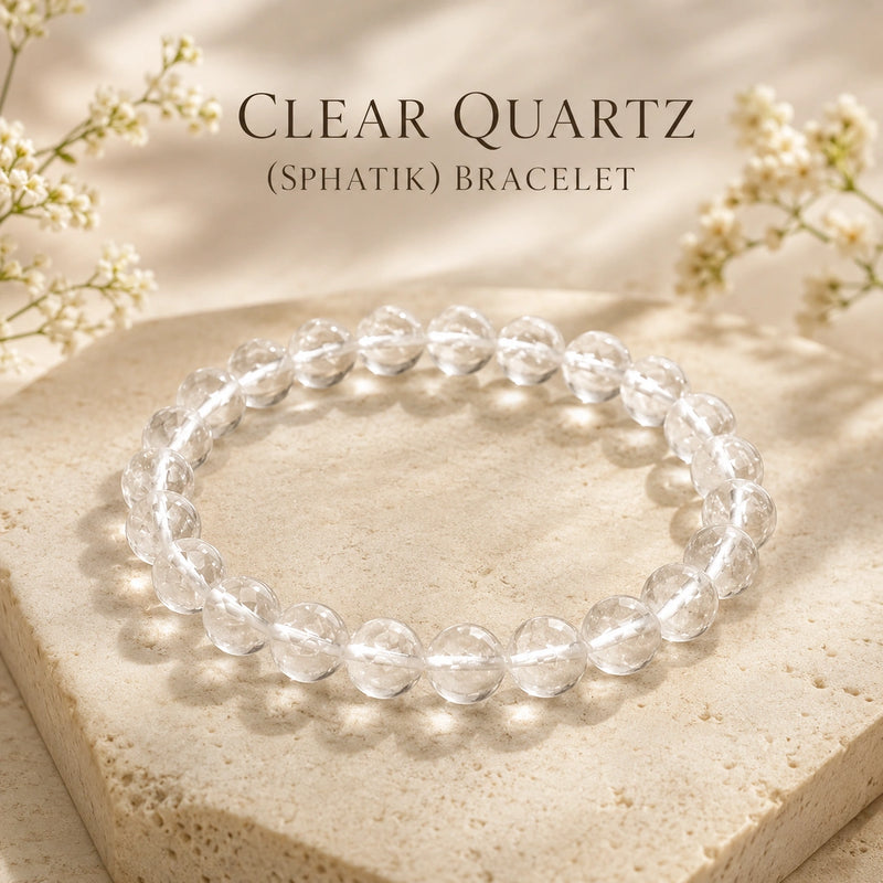 Natural Clear Quartz (Sphatik) Bracelet for Clarity & Positive Energy