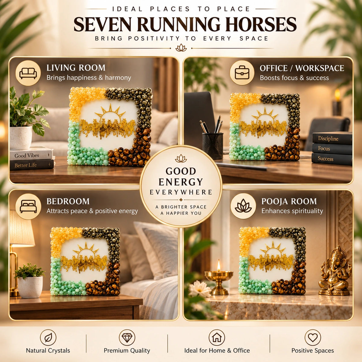 7 Running Horses Crystal Dhan Yog Frame
