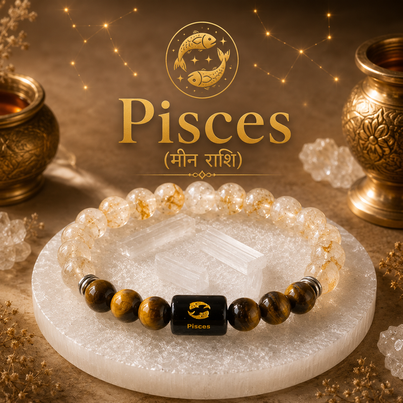 Pisces (Meen Rashi) Zodiac Bracelet – Citrine & Tiger Eye Crystal Bracelet