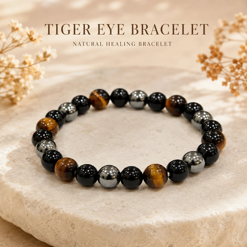 Tiger Eye, Black Onyx & Hematite Triple Protection Bracelet