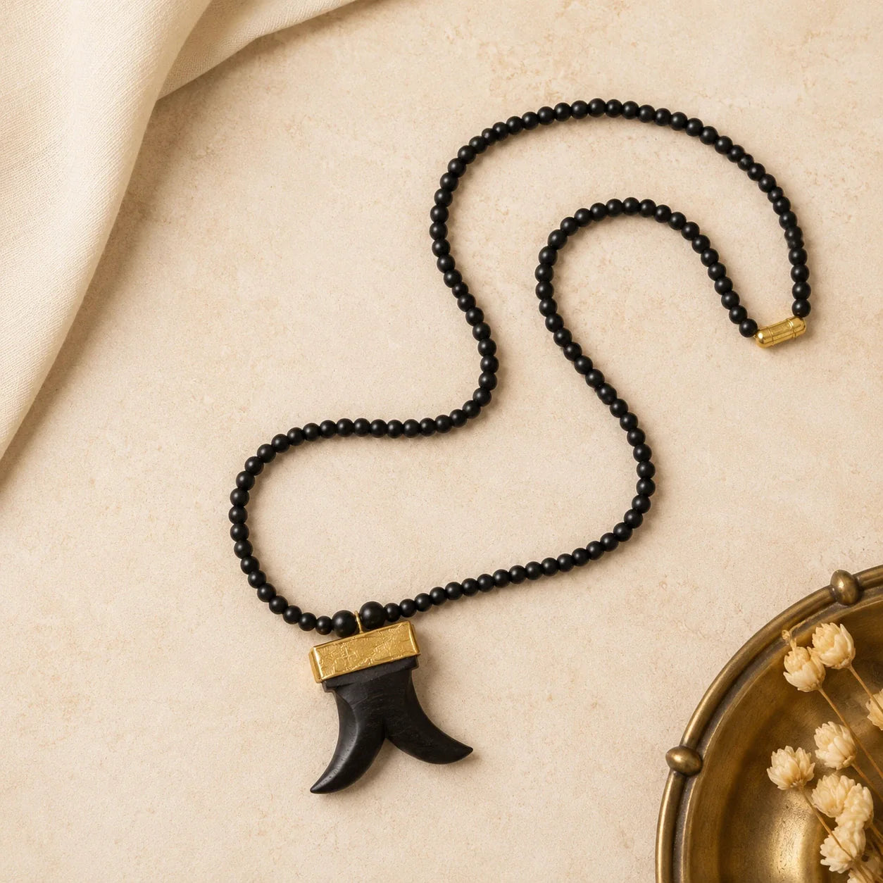 Karungali Malai with Dual Tiger Teeth Pendant