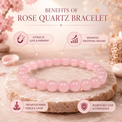 Rose Quartz Stone Bracelet | Certified & Energised Crystal