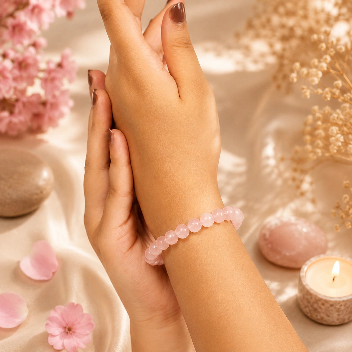 Rose Quartz Stone Bracelet | Certified & Energised Crystal