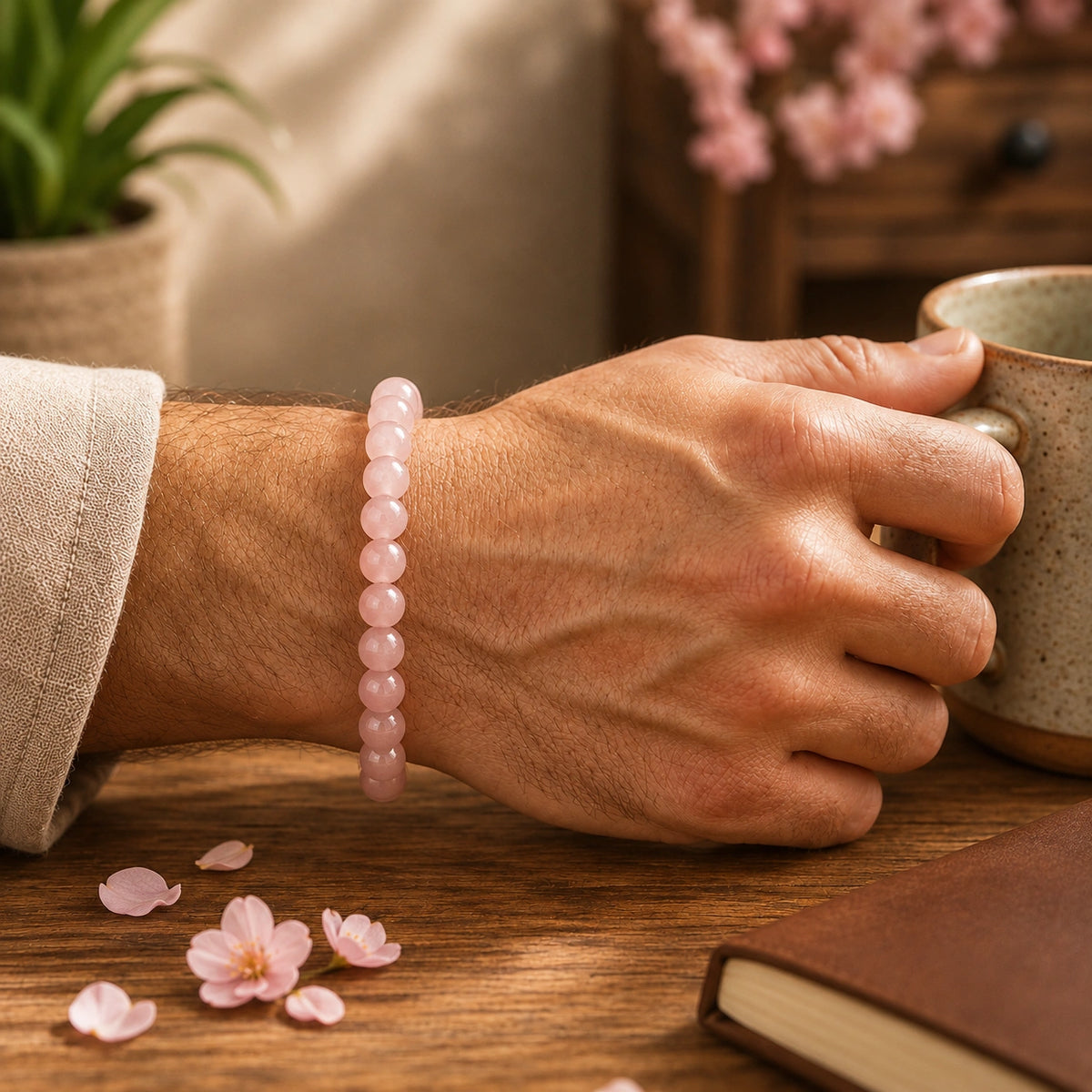 Rose Quartz Stone Bracelet | Certified & Energised Crystal