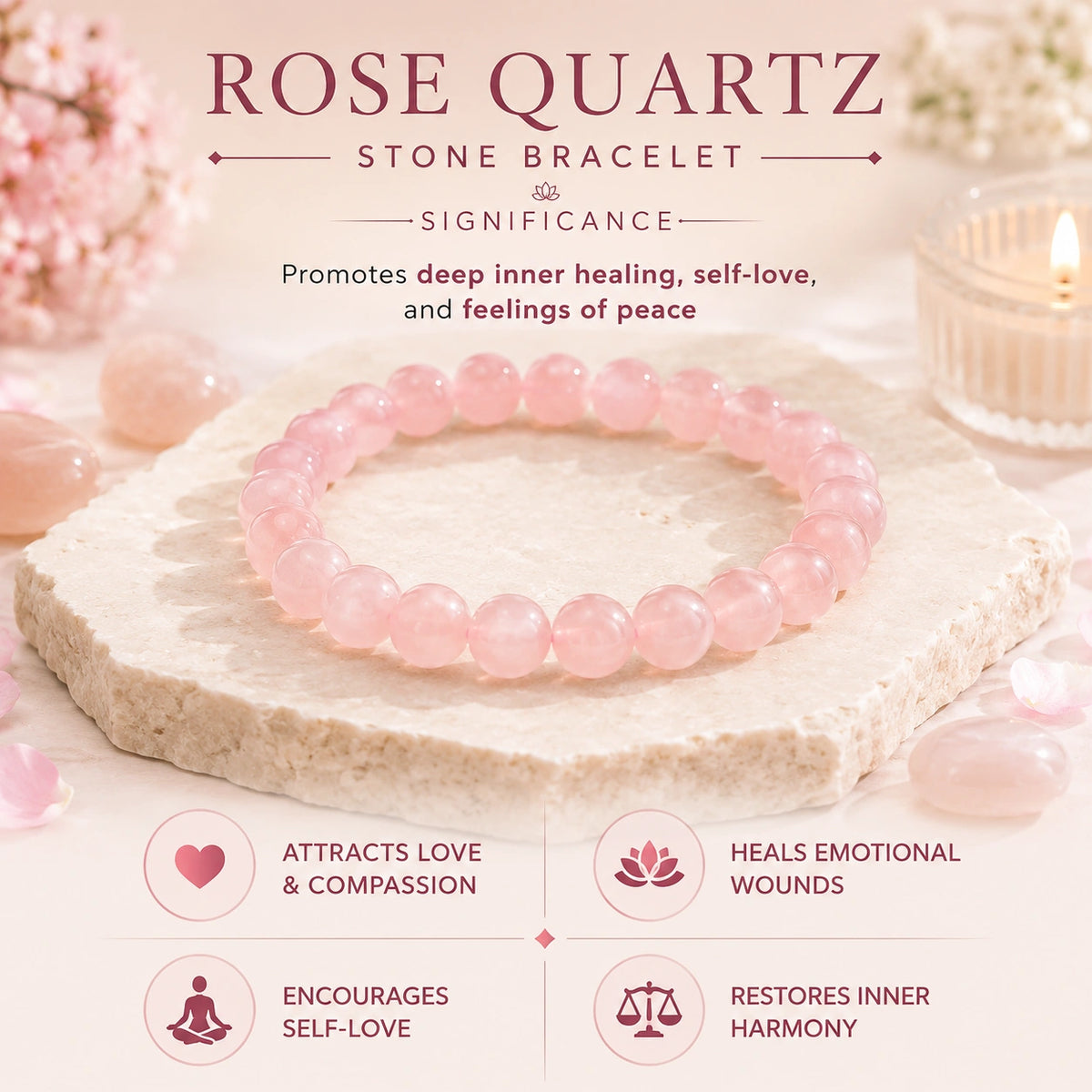 Rose Quartz Stone Bracelet | Certified & Energised Crystal