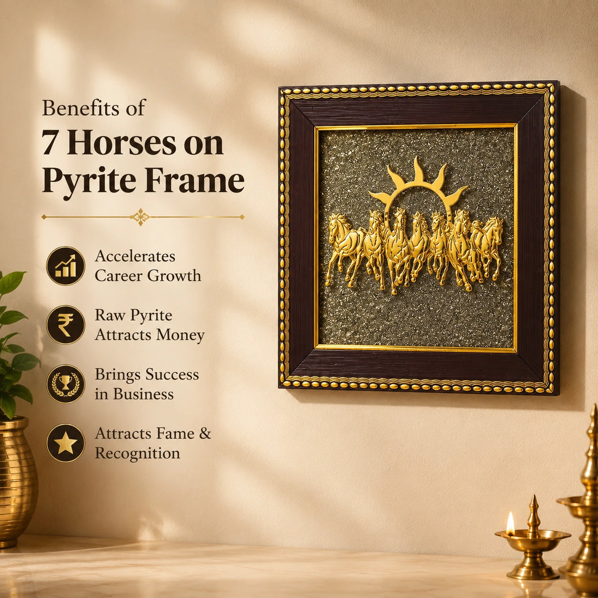 7 Horses Pyrite Frame | Vastu, Prosperity & Positive Energy