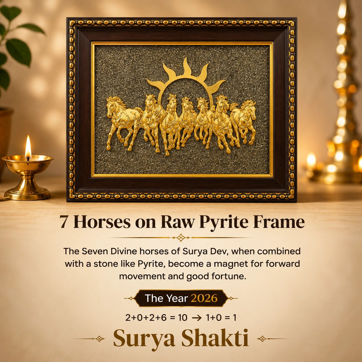 7 Horses Pyrite Frame | Vastu, Prosperity & Positive Energy