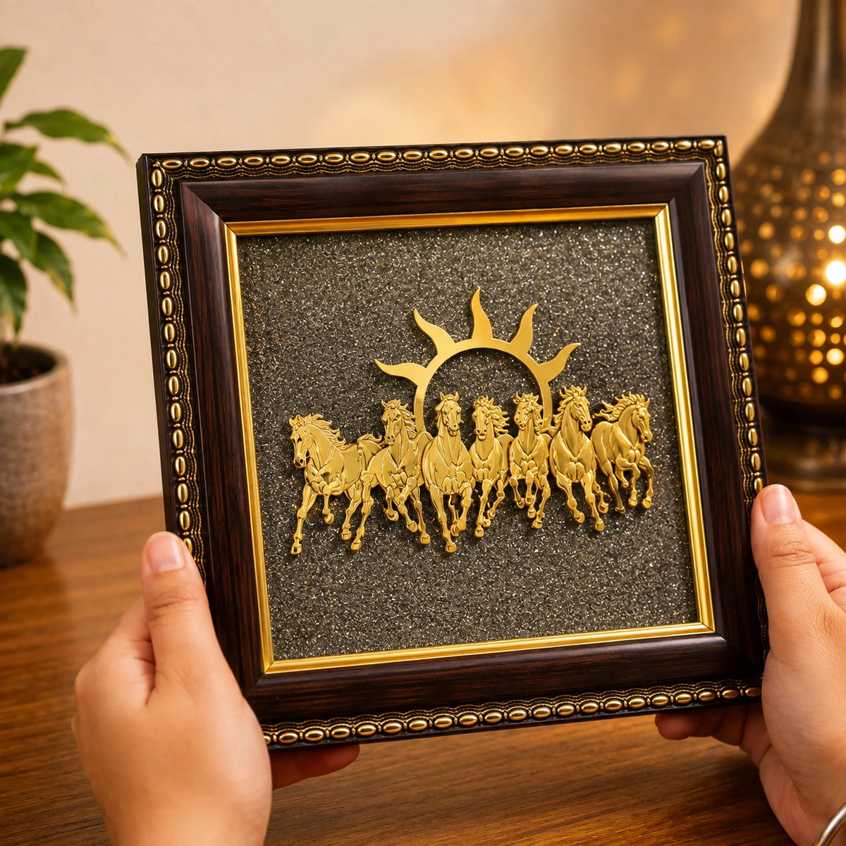 7 Horses Pyrite Frame | Vastu, Prosperity & Positive Energy
