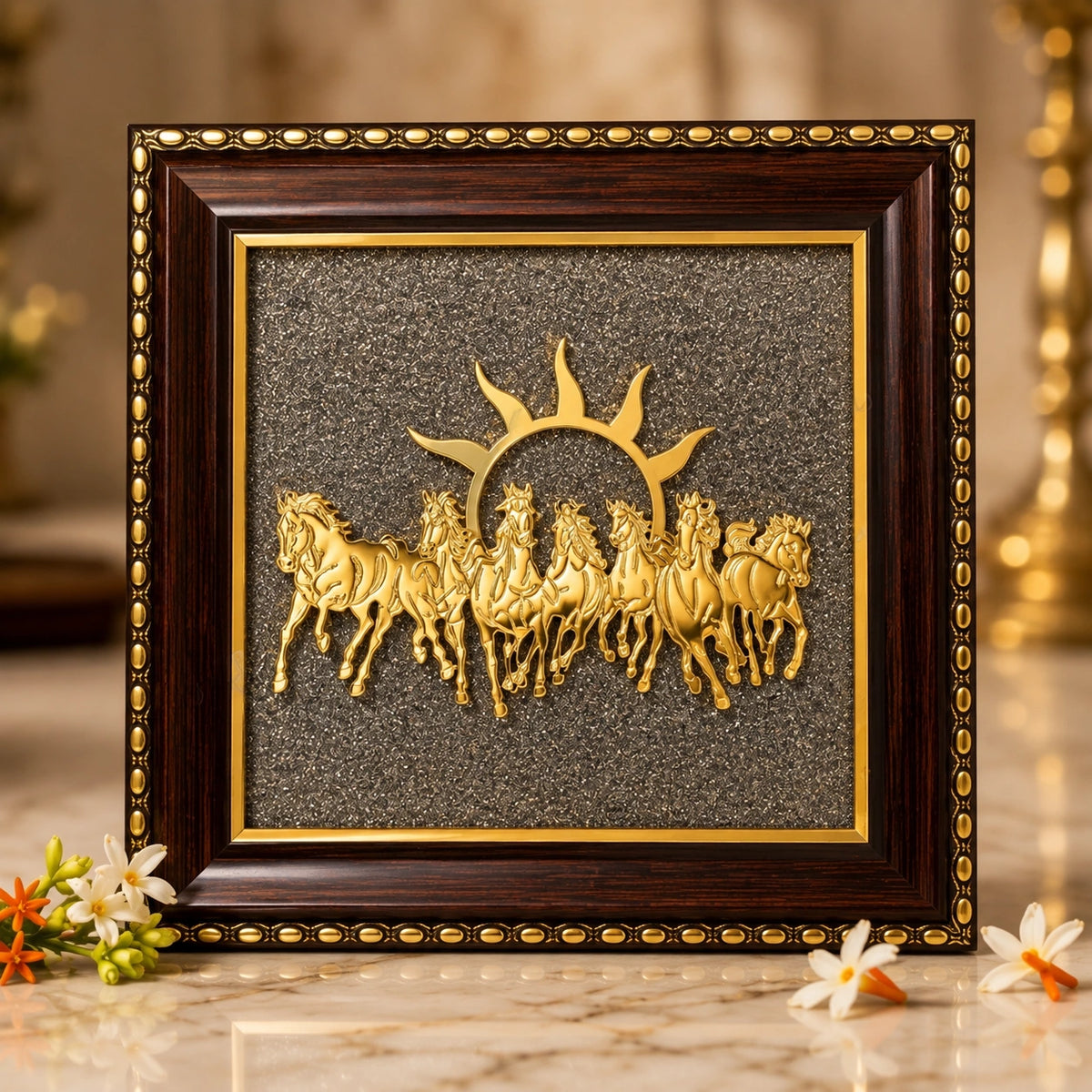 7 Horses Pyrite Frame | Vastu, Prosperity & Positive Energy