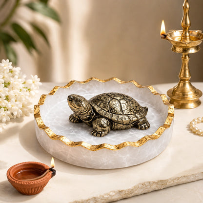 Pyrite Vastu Tortoise with Selenite Charging Bowl | Wealth & Positive Energy