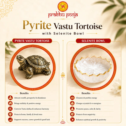 Pyrite Vastu Tortoise with Selenite Charging Bowl | Wealth & Positive Energy