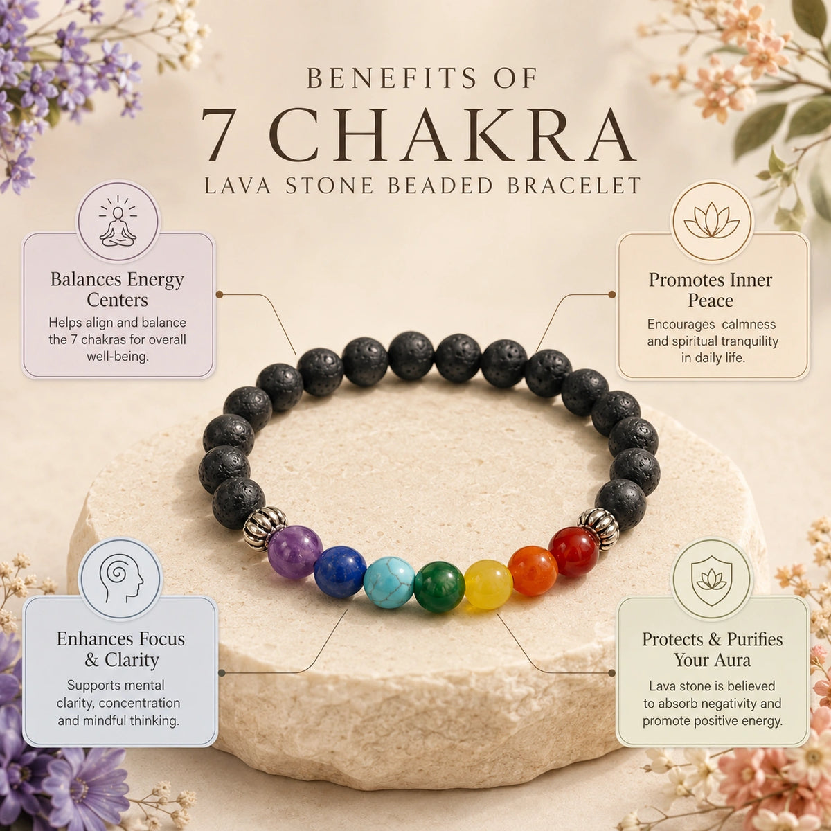 7 Chakra Lava Stone Bracelet | Spiritual Beaded Bracelet