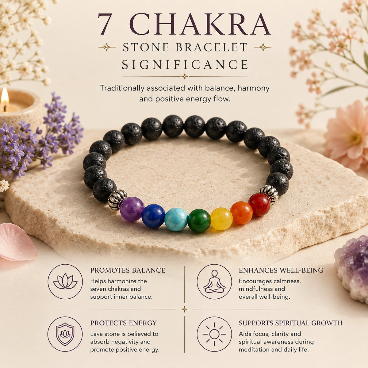 7 Chakra Lava Stone Bracelet | Spiritual Beaded Bracelet