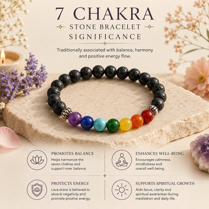 7 Chakra Lava Stone Bracelet | Spiritual Beaded Bracelet