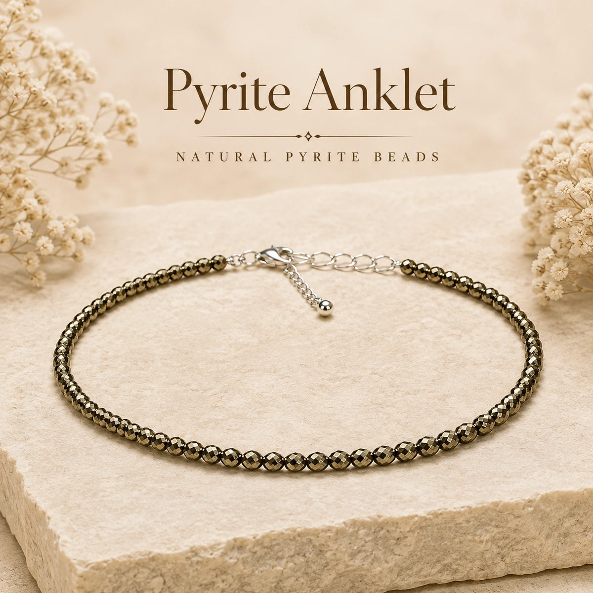 Pyrite Anklet for Women | Natural Diamond Cut Pyrite Crystal