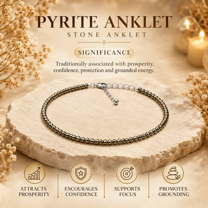 Pyrite Anklet for Women | Natural Diamond Cut Pyrite Crystal