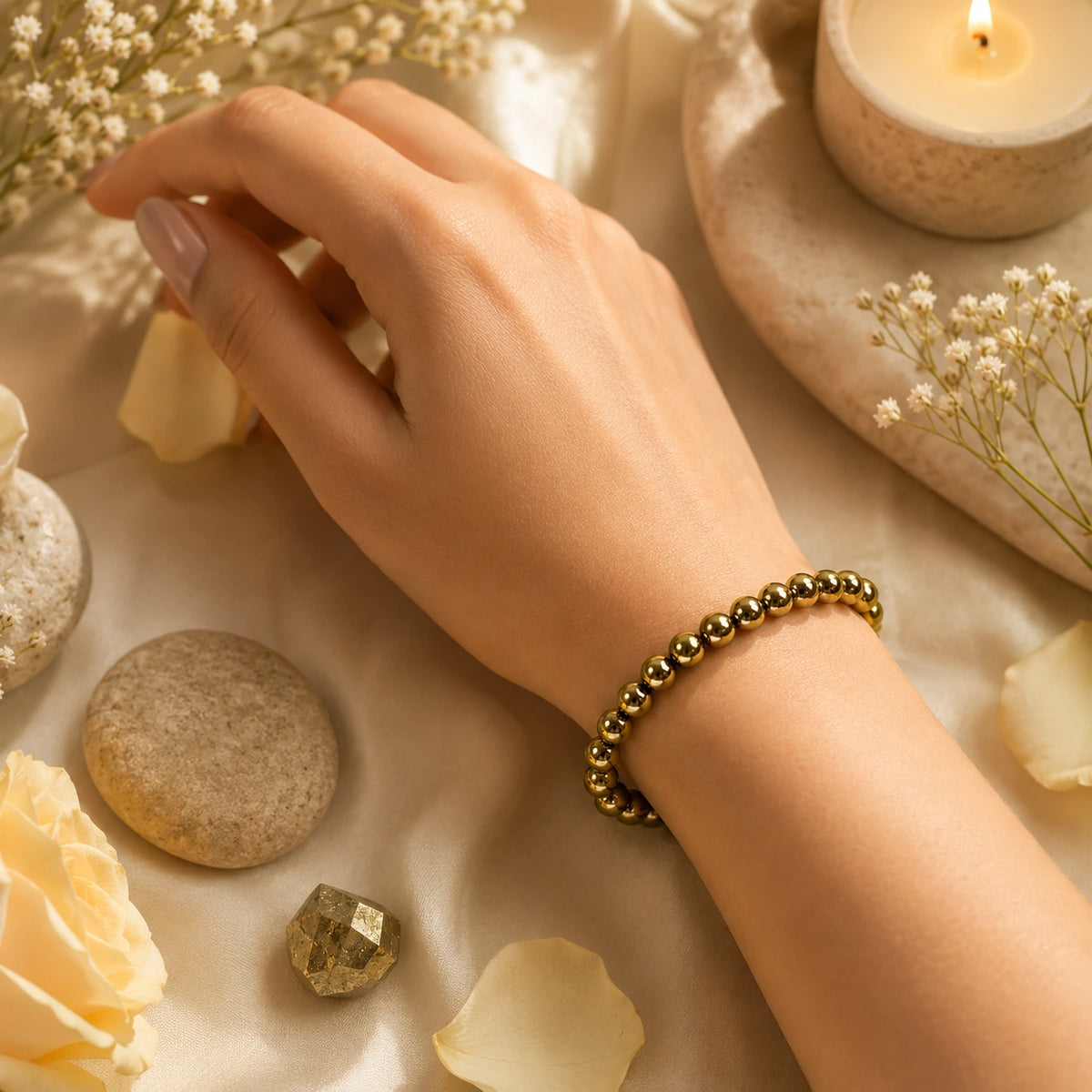 Natural Golden Pyrite Stone Bracelet – Wealth & Abundance