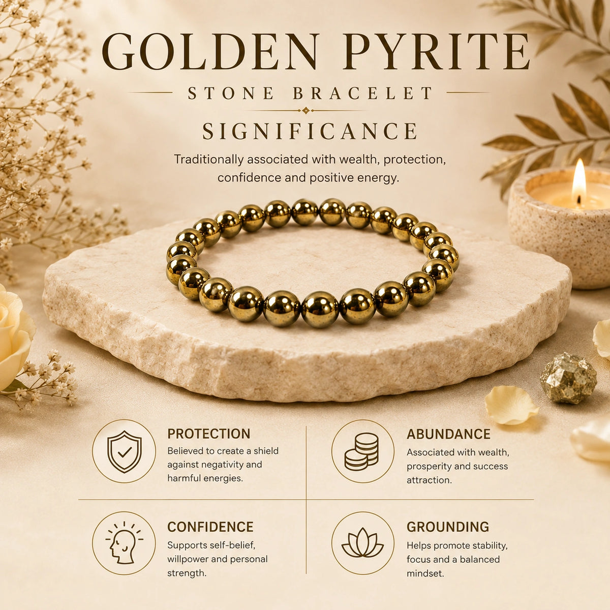 Natural Golden Pyrite Stone Bracelet – Wealth & Abundance