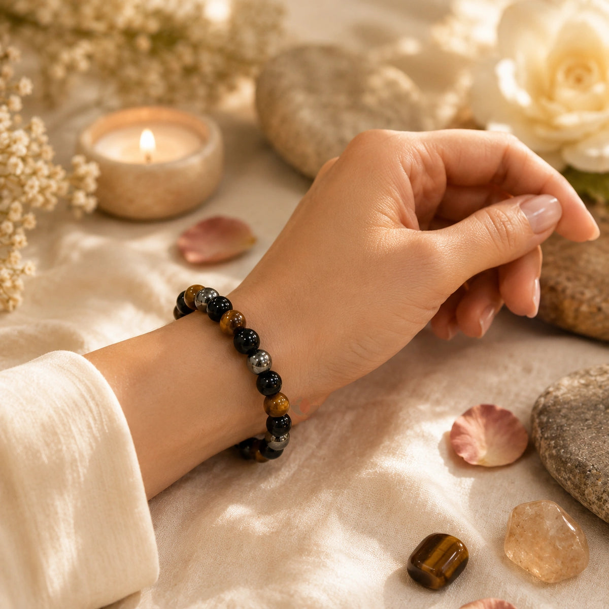 Tiger Eye, Black Onyx & Hematite Triple Protection Bracelet
