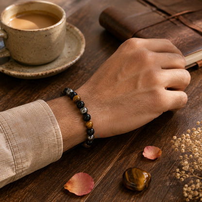 Tiger Eye, Black Onyx & Hematite Triple Protection Bracelet