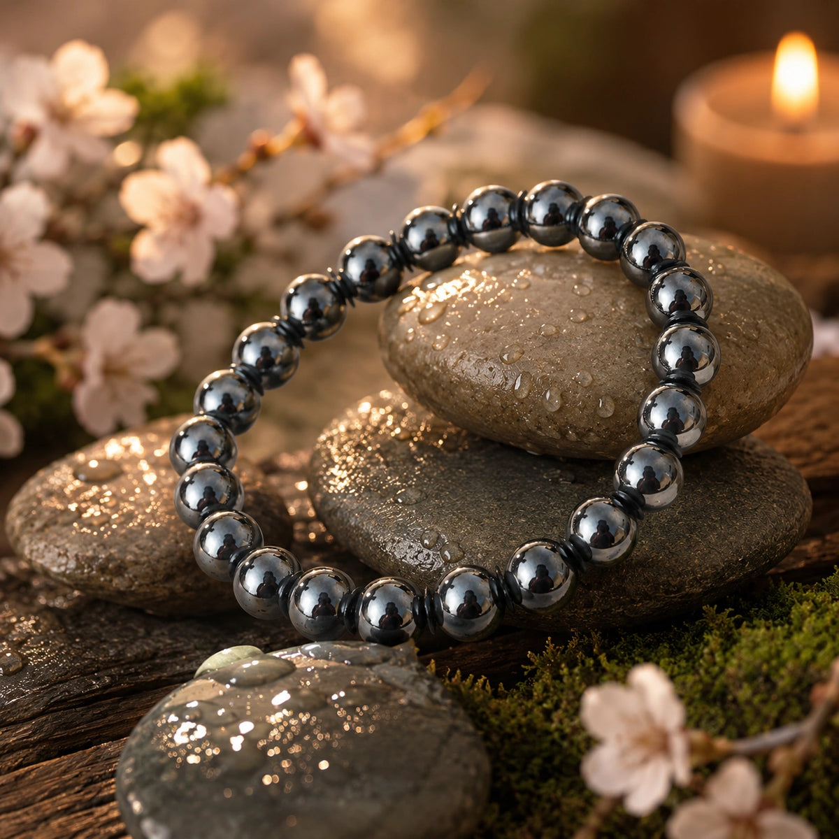 Natural Hematite Gemstone Bracelet – Grounding, Focus & Balance