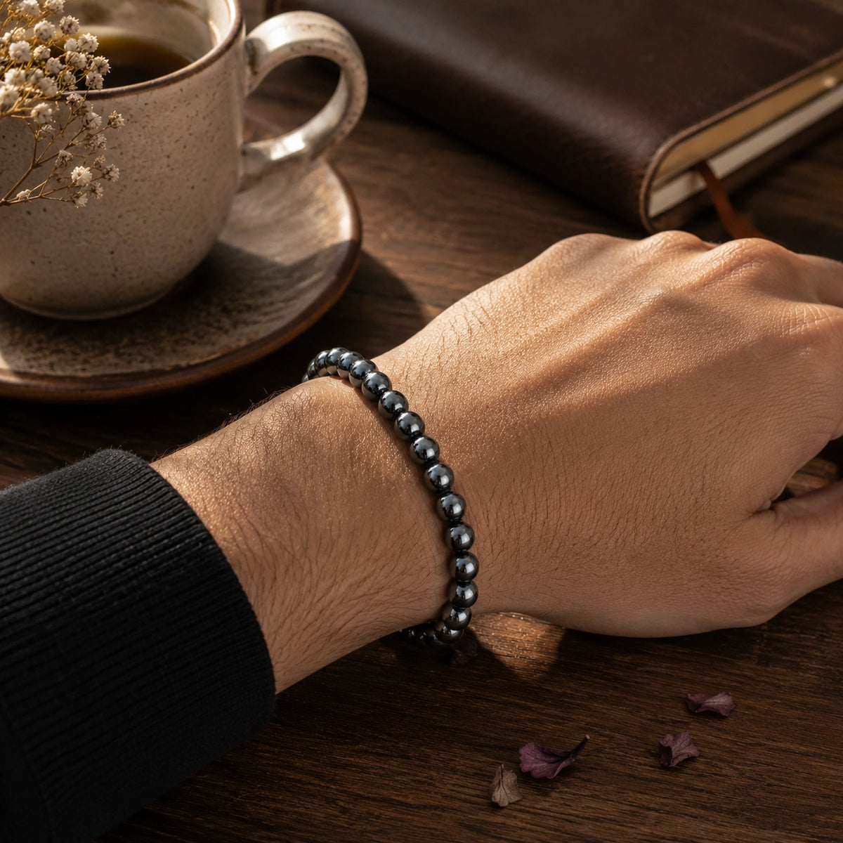 Natural Hematite Gemstone Bracelet – Grounding, Focus & Balance