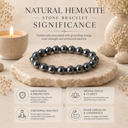 Natural Hematite Gemstone Bracelet – Grounding, Focus & Balance