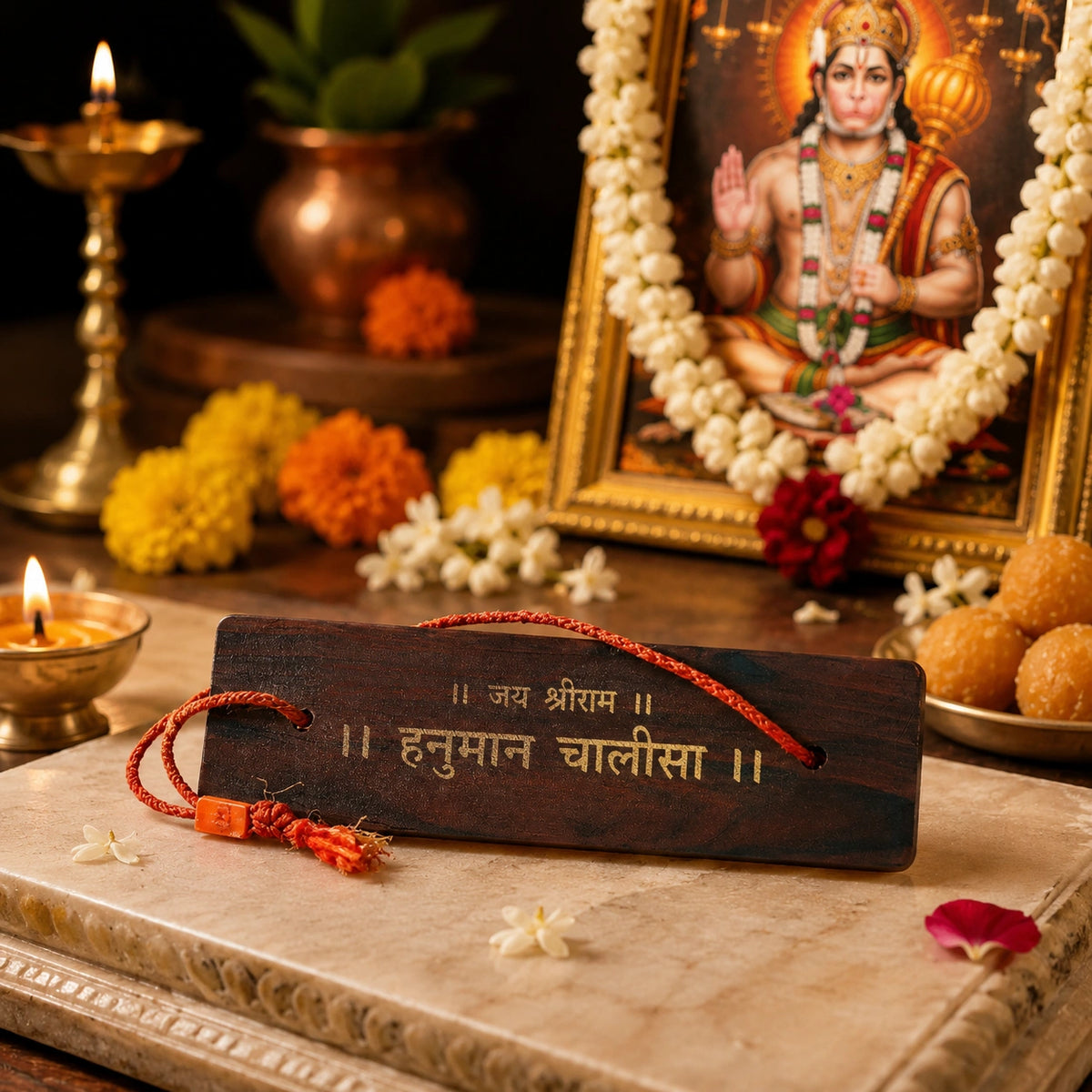 Shri Hanuman Chalisa Wooden Plaque – Spiritual Home Decor & Gift