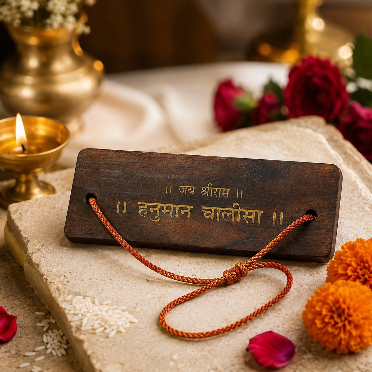 Shri Hanuman Chalisa Wooden Plaque – Spiritual Home Decor & Gift