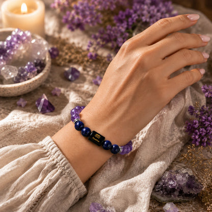 Aquarius (Kumbh Rashi) Zodiac Bracelet – Amethyst & Lapis Lazuli