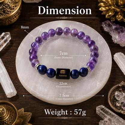 Aquarius (Kumbh Rashi) Zodiac Bracelet – Amethyst & Lapis Lazuli