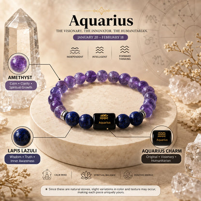 Aquarius (Kumbh Rashi) Zodiac Bracelet – Amethyst & Lapis Lazuli