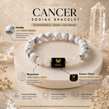 Cancer (Kark Rashi) Zodiac Bracelet – Howlite & Moonstone