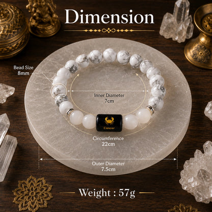 Cancer (Kark Rashi) Zodiac Bracelet – Howlite & Moonstone