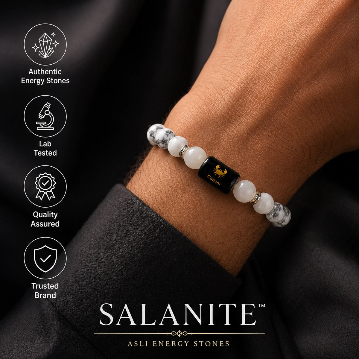 Cancer (Kark Rashi) Zodiac Bracelet – Howlite & Moonstone