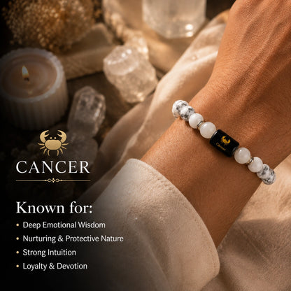 Cancer (Kark Rashi) Zodiac Bracelet – Howlite & Moonstone