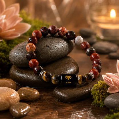 Aries (Mesh Rashi) Zodiac Bracelet – Red Jasper & Tiger Eye