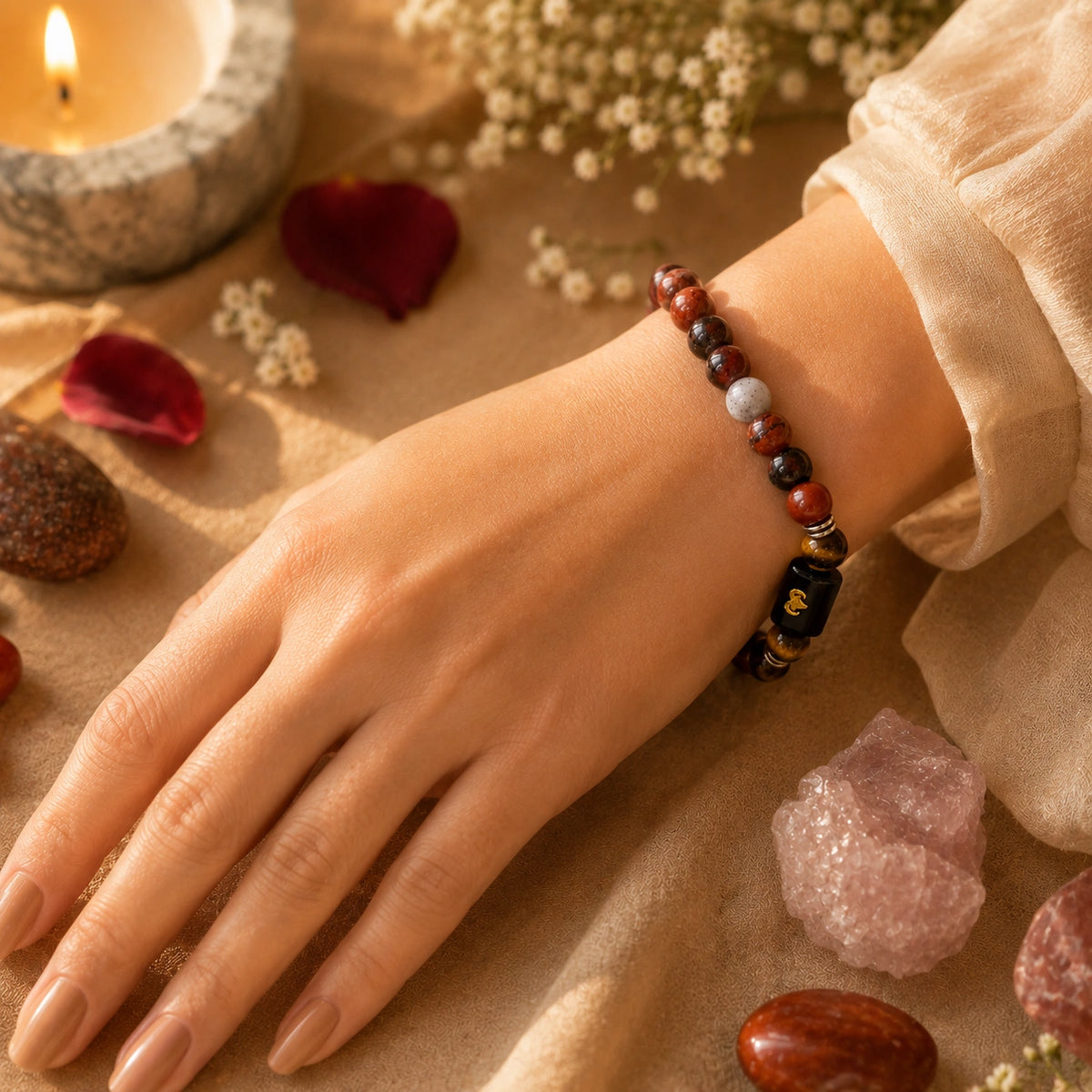 Aries (Mesh Rashi) Zodiac Bracelet – Red Jasper & Tiger Eye