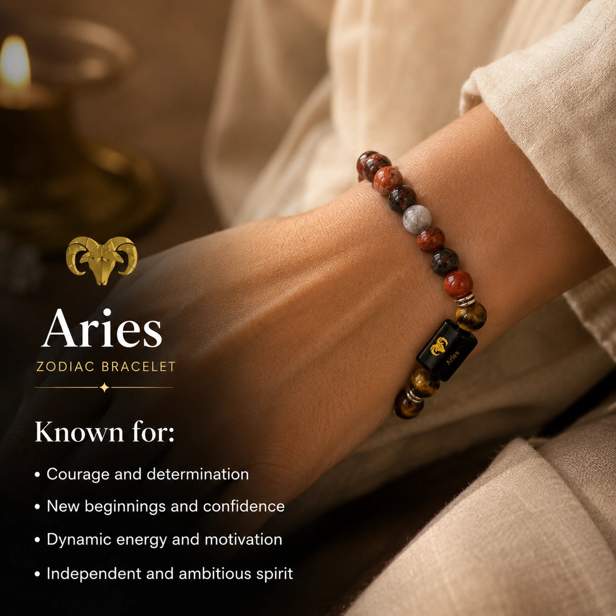Aries (Mesh Rashi) Zodiac Bracelet – Red Jasper & Tiger Eye