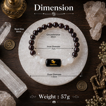 Capricorn (Makar Rashi) Zodiac Bracelet – Garnet & Milky Quartz