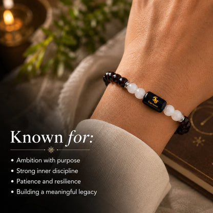 Capricorn (Makar Rashi) Zodiac Bracelet – Garnet & Milky Quartz