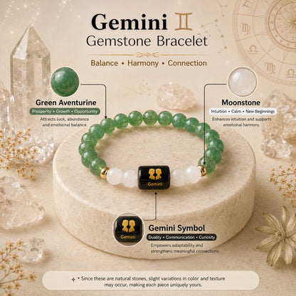 Gemini (Mithun Rashi) Zodiac Bracelet – Green Aventurine & Milky Quartz