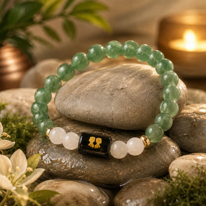 Gemini (Mithun Rashi) Zodiac Bracelet – Green Aventurine & Milky Quartz
