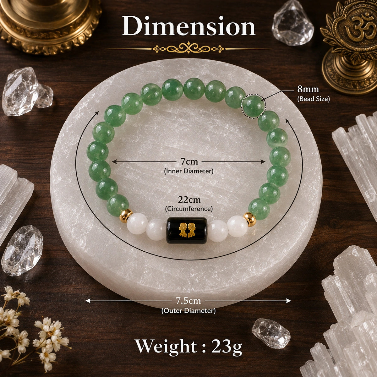Gemini (Mithun Rashi) Zodiac Bracelet – Green Aventurine & Milky Quartz