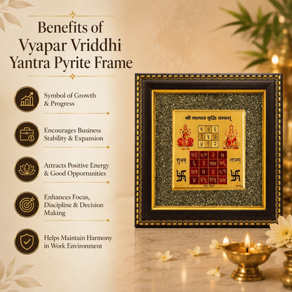 Vyapar Vriddhi Yantra Pyrite Frame | Vastu Decor for Business Growth & Wealth