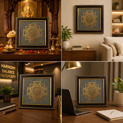 Shree Yantra Raw Pyrite Frame – Vastu Decor for Home & Office