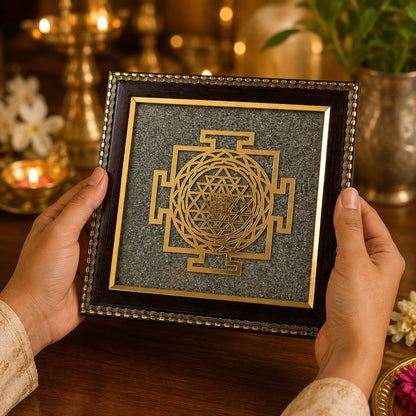 Shree Yantra Raw Pyrite Frame – Vastu Decor for Home & Office