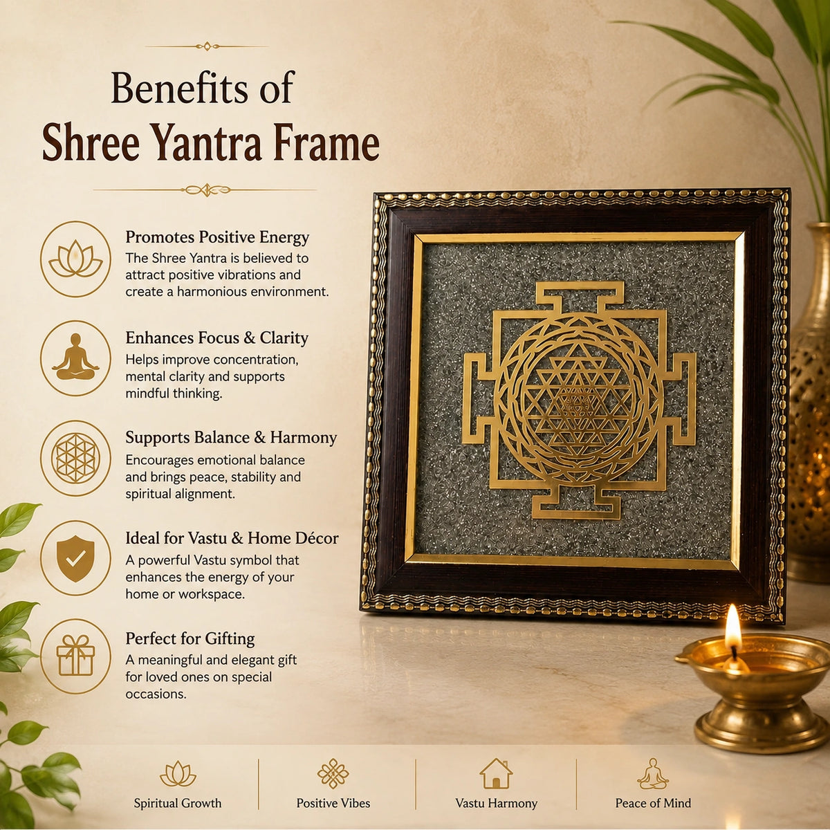 Shree Yantra Raw Pyrite Frame – Vastu Decor for Home & Office